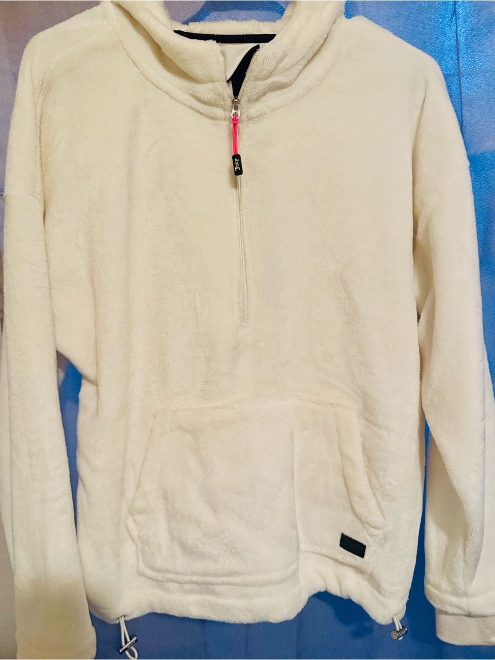 Juicy Couture Cream Plush Oversized Half-Zip Hoodie Sweater
